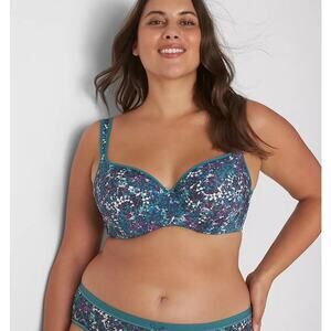 Cacique Smooth Balconette Blue Floral Print Bra Plus Size 46DDD Underwire